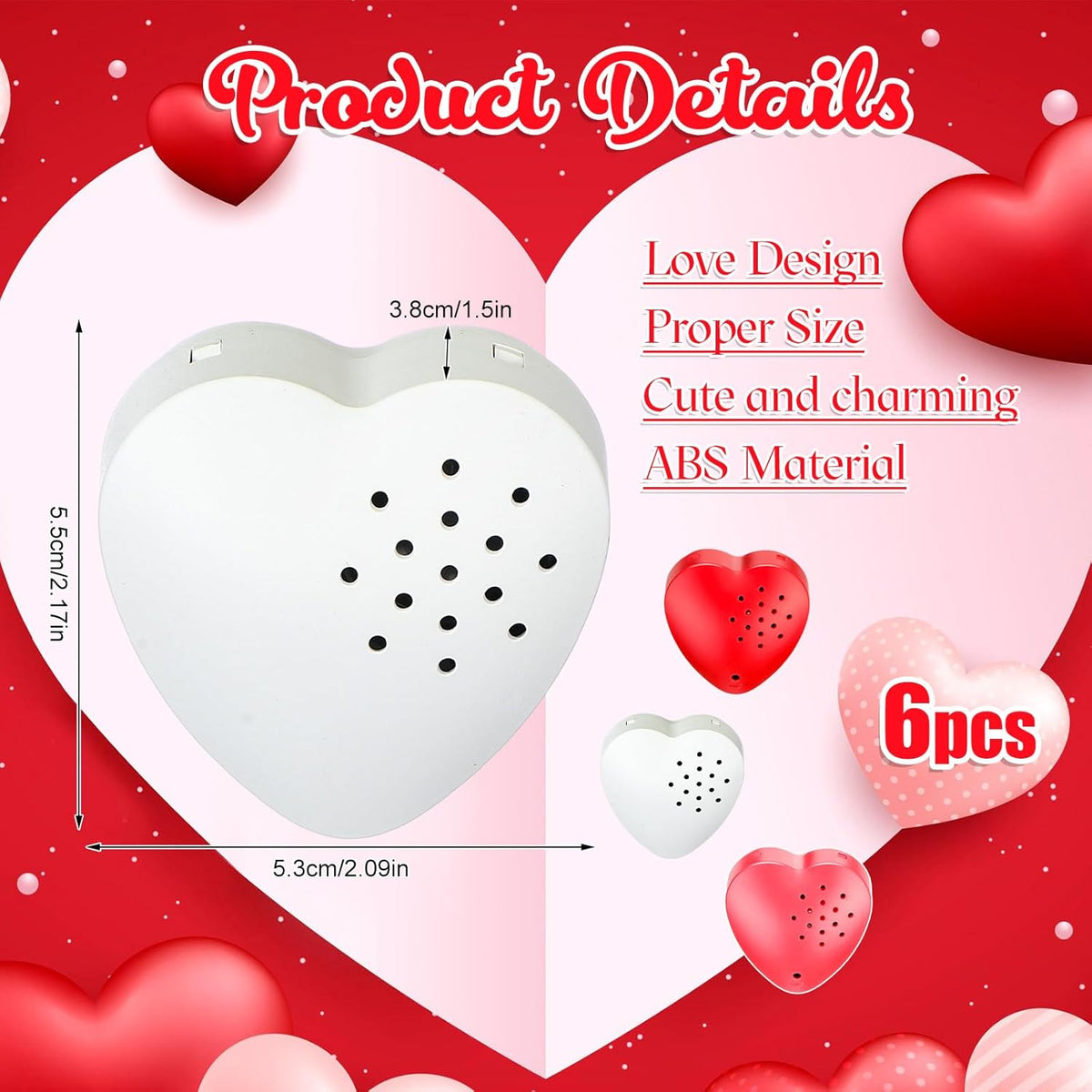 8 Pcs 20 Seconds Valentines Voice Recorder for Stuffed Animal Heart Shape Sound Recorder Push Button Recordable Device Sound Module for Gift Recording Voice Message(Red, Rose Red, Pink, White)