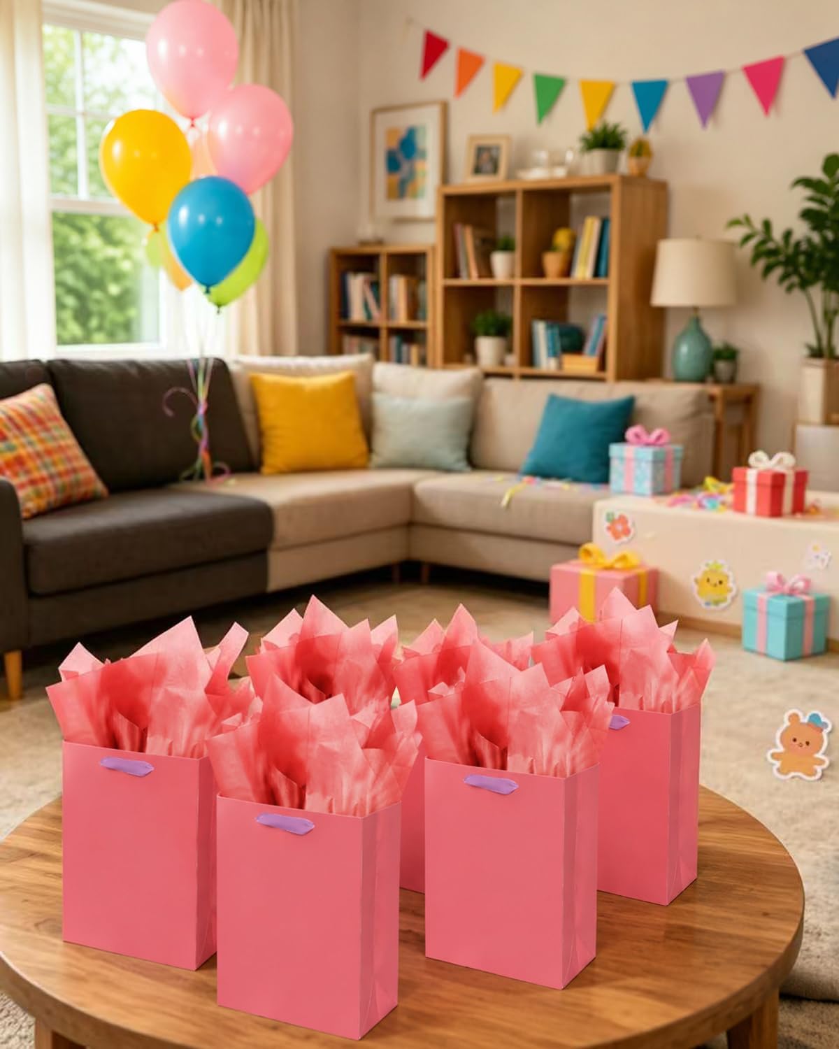 qiqee 10PCS Salmon Mini Gift Bags with Tissue Paper Handles 6.3"x4.7"x2.4" Small Size Present Party Favor Bags( Tissue Paper )
