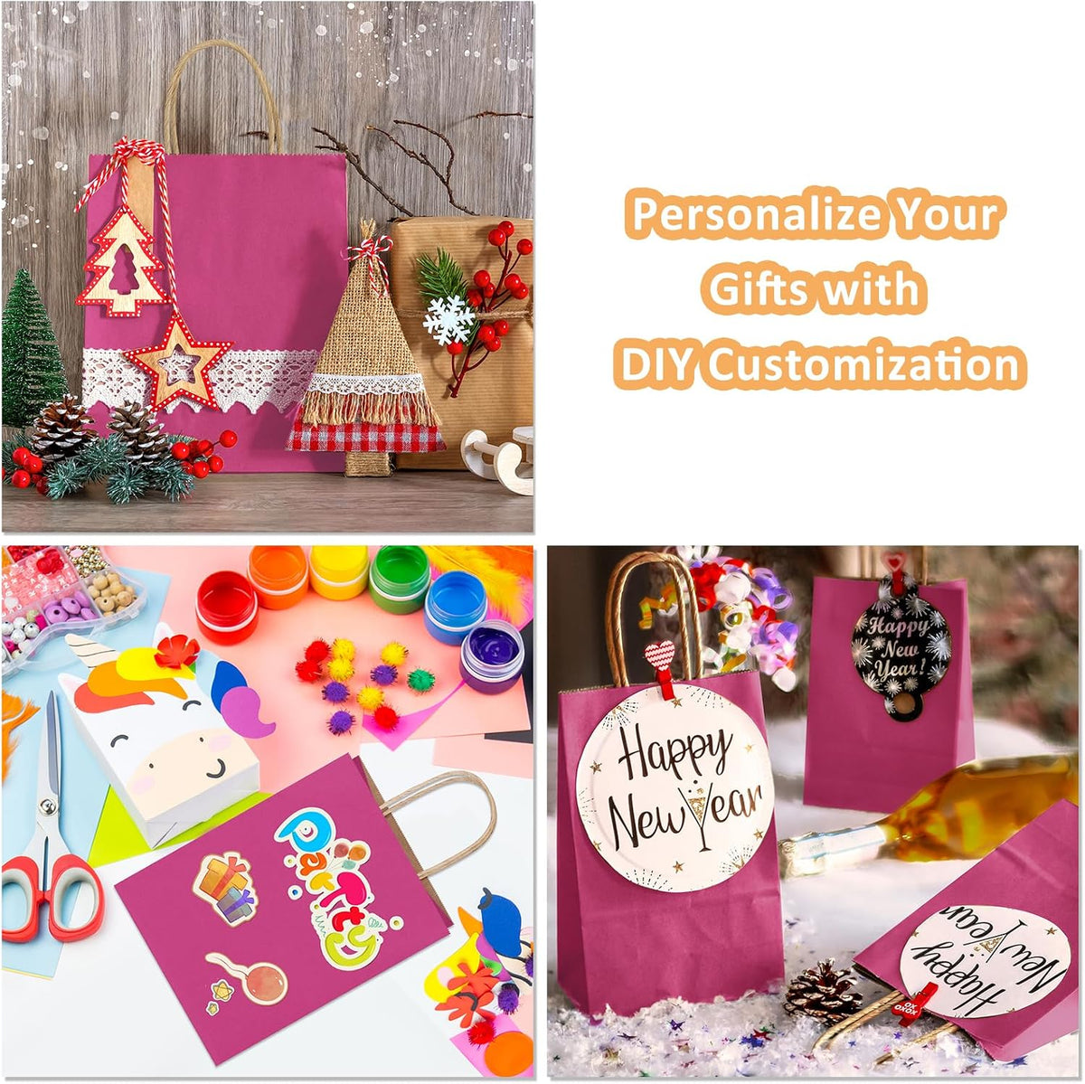 Small Gift Bags with Handles 5.25x3x8 Inch Pink 25 Pack