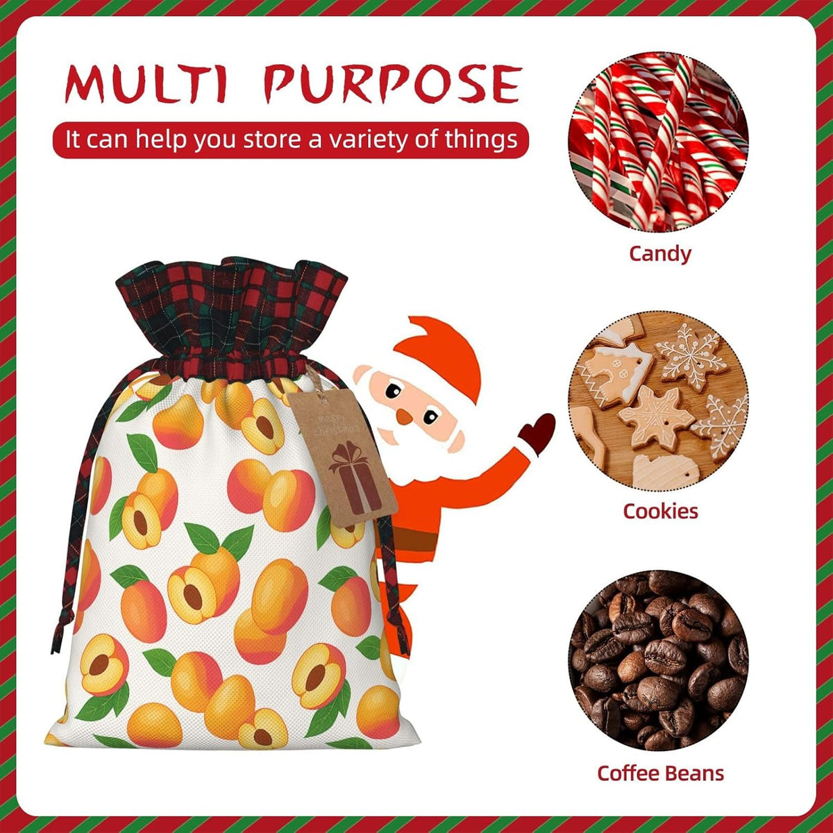 Dyale Fresh Peach Fruit Christmas Color Blocked Drawstring Linen Bun Gift Bags