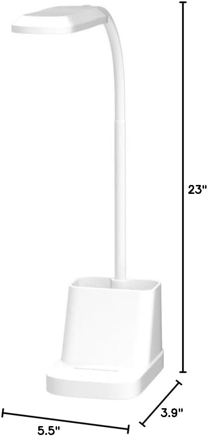 AXX White LED Desk Lamp with USB Charging Port, Study Table Light | for College Dorm Room, Home Office Bedroom Essentials, 650LM, Flexible Gooseneck, Phone Mount, Pen Holder, Timer Settings