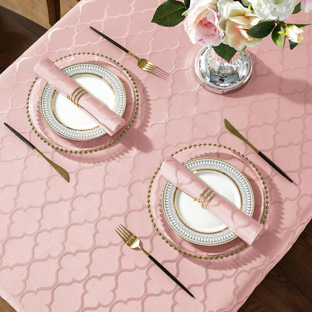 Pink Tablecloth Rectangle Jacquard, 60" x 84" Table Cloth