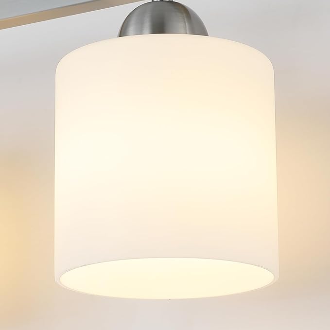 Stainless Steel Milk Glass Vanity Lights for Bathroom, 2 Light Brushed Nickel Bathroom Light Fixtures Over Mirror, Ceramic E26 Sockets Wall Mounted