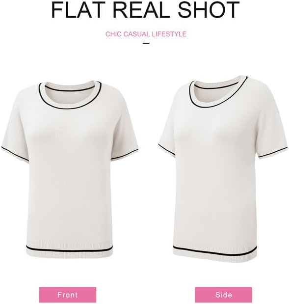 SHEWIN Womens Tops Trendy Short Sleeve Shirts Crewneck Lightweight Knit Sweater Top Business Casual Outfits