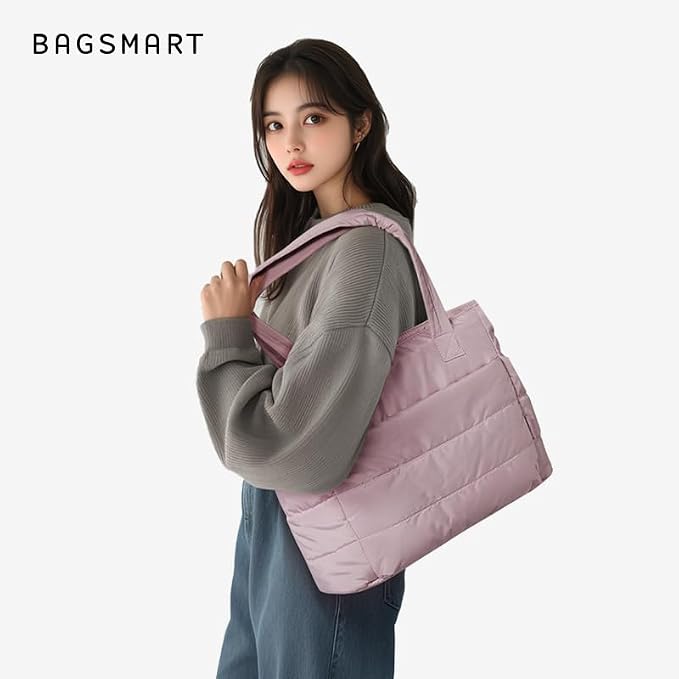 BAGSMART Tote Bag for Women, Lightweight Puffy Tote Bag with Compartments Shoulder Bag Handbag for Travel, Work, Gym | Lightweight