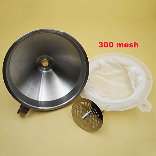 304 Stainless Steel Kitchen Funnel set of 3 with Filter Strainer and Mesh Wide Mouth Wine Funnel Filter Transferring Liquid,Dry Powder Ingredients (funnel 5''+filter 300mesh)