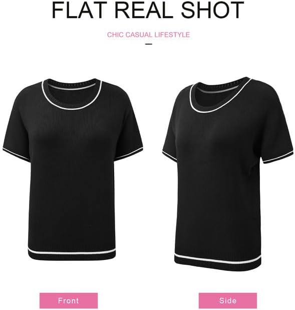 SHEWIN Womens Tops Trendy Short Sleeve Shirts Crewneck Lightweight Knit Sweater Top Business Casual Outfits