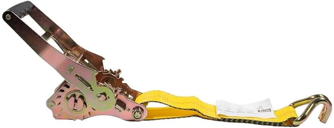 Mytee Products 10 Pack 2" x27' Self-Tensioning Ratchet Strap with J Hooks - 10,000 lbs BS - Heavy Duty Tie Down Large Bar Handle and Cargo Straps with Wire Hooks for Flatbed, Trucks, Pickup - Yellow
