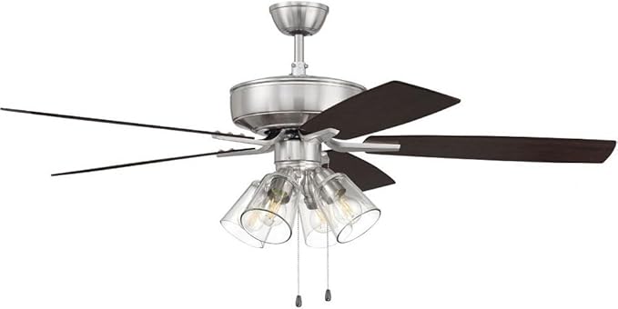 Craftmade P104FB5-52FBGW Pro Plus 52" Ceiling Fan with LED Lights & Pull Chain, 5 Reversible Flat Black/Greywood MDF Blades, Flat Black