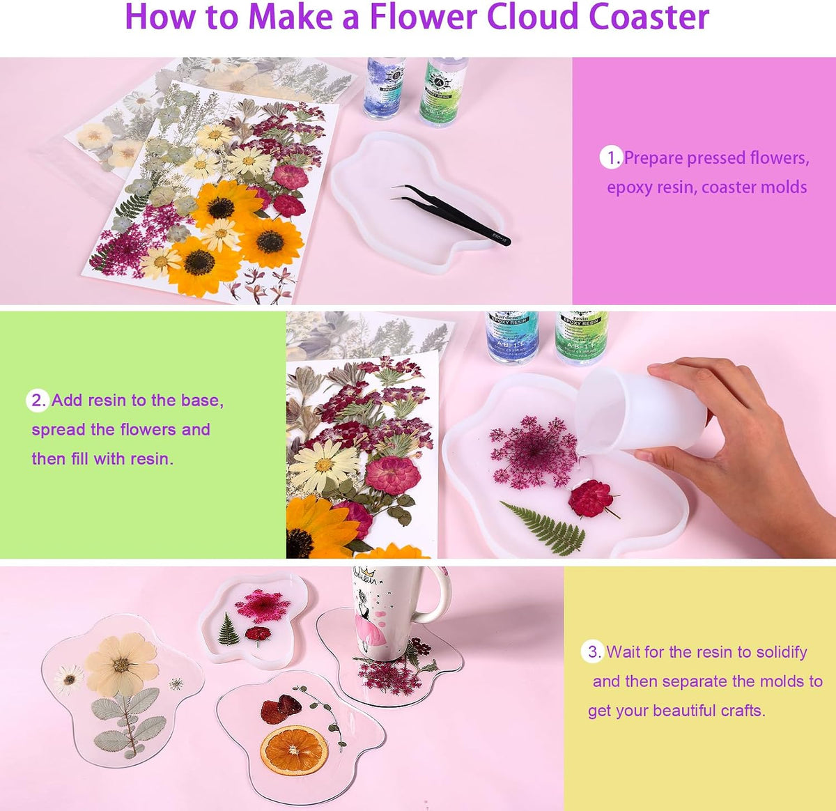 12“ Large Bulk Dried Pressed Flowers for Glass Frame, Real Dry Natural Flower Leaf for Resin Mold, Cake Decor, Holiday Decorations, Phone Cases, Invitations (Pink Fairy)