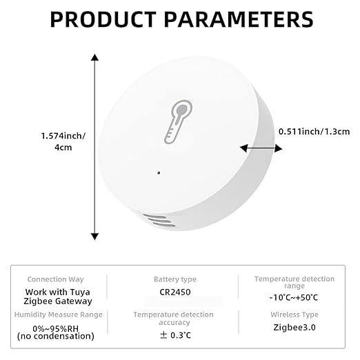Haozee Zigbee Temperature and Humidity Sensor, Pack of 3, ZigBee Hub Required, for Remote Monitoring and Home Automation, Compatible with Home Assistant Zigbee2mqtt