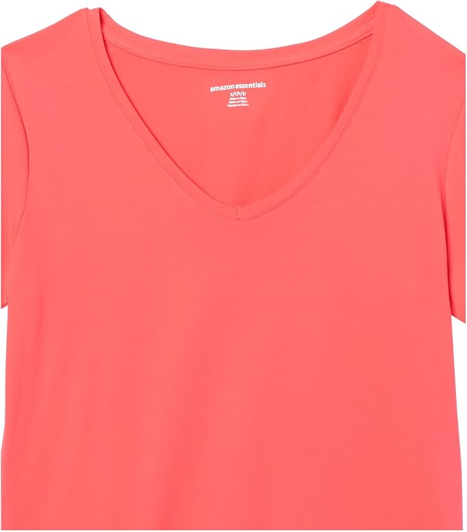 Amazon Essentials Women's Active Quick Dry Tech Stretch Short-Sleeve V-Neck T-Shirt (Available in Plus Size), Pack of 2