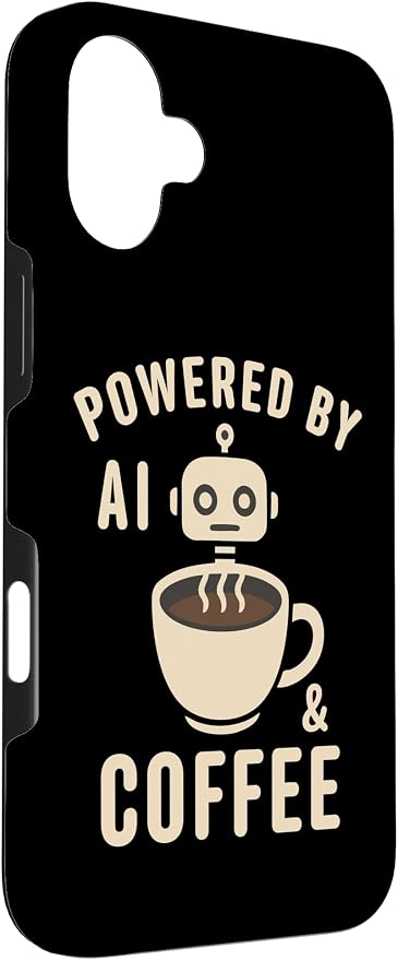 Powered by AI and Coffee Robot Case for iPhone 16 Plus