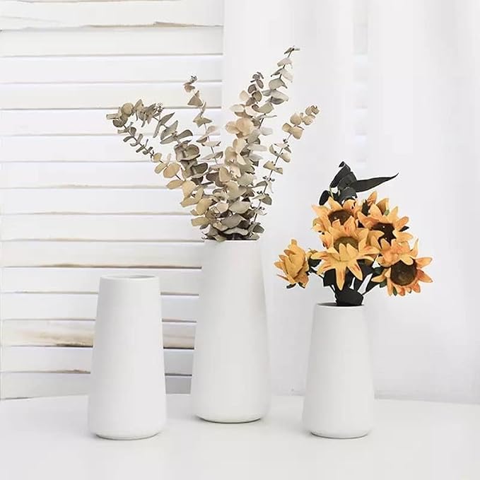 DECORPIA 12 Inch Tall Premium Quality Ceramic Vase | Flower Vase for Home Decor | Farmhouse Decor, Desk Decor, Modern Decor, Aesthetic Room Decor, White Vase for Bohemian Decor, Pampas Vase, White