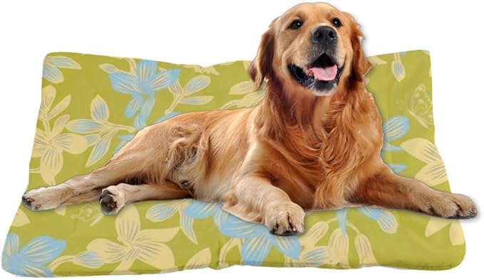 Green Blue Floral Dog Beds & Furniture Outdoor Mat for Dogs Puppy Crate Pad Dog Beds for Small Dogs Crate Washable Non-Slip Bed Bed Tear-Resistant Mat Pillow Indoor Outdoor 36X24 Inch