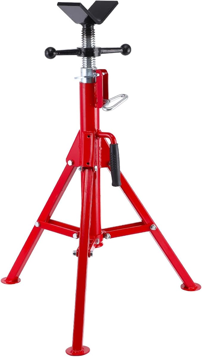 V Head Pipe Jack Stand Robust Steel Heavy-Duty Construction | 28-52 Inch Adjustable Height | 2500 Lb Load Capacity | with Portable Folding Legs | Ideal for Welding, Automotive, Construction Projects