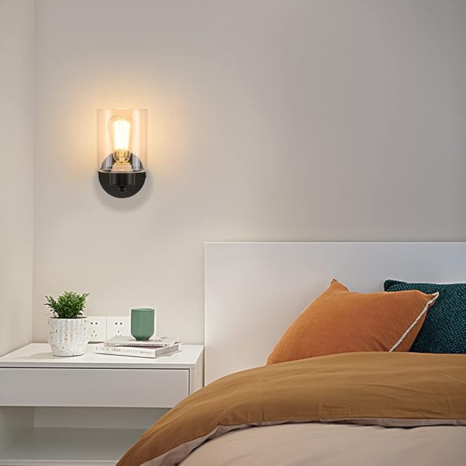 1-Light Bathroom Black Vanity Light Matte Black Wall Sconce Vintage with Clear Glass Shade, Hallway Light Fixture Sconces Wall Lighting