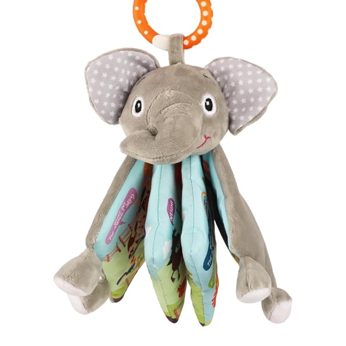 Elephant Baby Books Toys, 0-6-12 Months, Loveys, Crinkle Books for Babies, Baby Gifts Shower Christmas, Infant Toys, 1-2 Year Old, Soft Cloth Book, for Baby Girls Boys- Medium