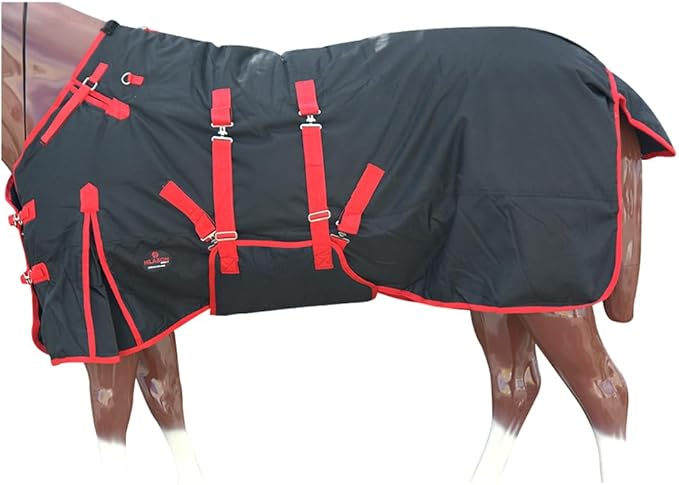 HILASON Black with Red Trims 69 Inch 1200D Winter Waterproof Poly Horse Turnout Blanket Belly Wrap