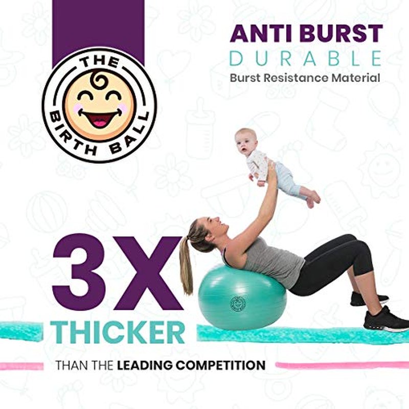 The Birth Ball - Birthing Ball for Pregnancy & Labor - 18 Page Pregnancy Ball Exercises Guide by Trimester - Non Slip Socks - How to Dilate, Induce, & Reposition Baby for Mom 65cm
