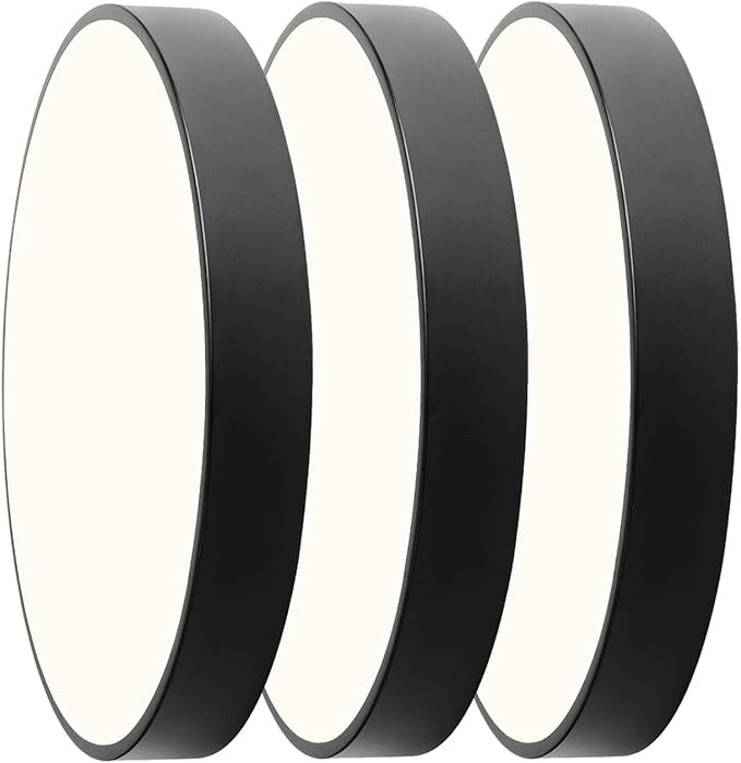 LED 12 inch Round Flush Mount Ceiling Light Black Dimmable 24W 5CCT Metal Black Ceiling lamp and is Ideal for hallways Kitchens bedrooms corridors Children's Rooms 3 Pack