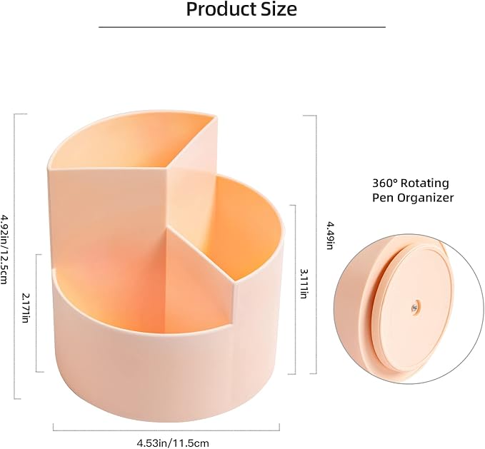 Desk Pencil Pen Holder, 3 Slots 360-Degree Spinning Organizers, Desktop Storage Stationery Supplies, Cute Cup Pot for Office, School, Art Supply, Kids - Pink