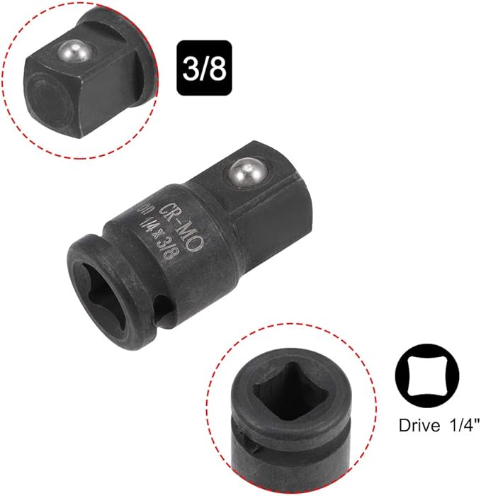 uxcell 3pcs 1/4" Drive (Female) x 3/8" (Male) Impact Socket Adapter for Use with Air Impact Wrenches, Breaker Bars, Ratchets, CR-MO Steel