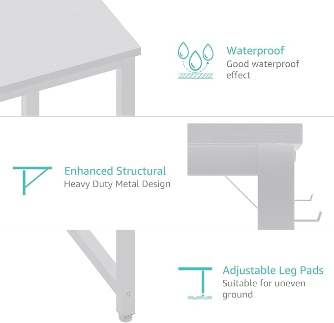 Lufeiya White Computer Desk with Drawers - 55 Inch Long Study Work Writing Desk for Home Office Bedroom, Reversible Simple Modern Cute PC Desks with Fabric Drawer, White