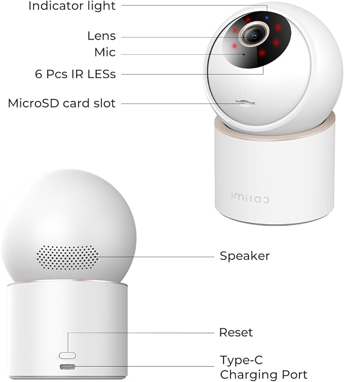 IMILAB 4K 8MP Security Camera Indoor, 360�� View Pet/Dog/Baby Camera with Xiaomi Home App, 2.4G/5G WiFi Plug-in Room Cam, Color Night Vision, Pet&Human Track, Two-Way Audio, No Subscription(C40)