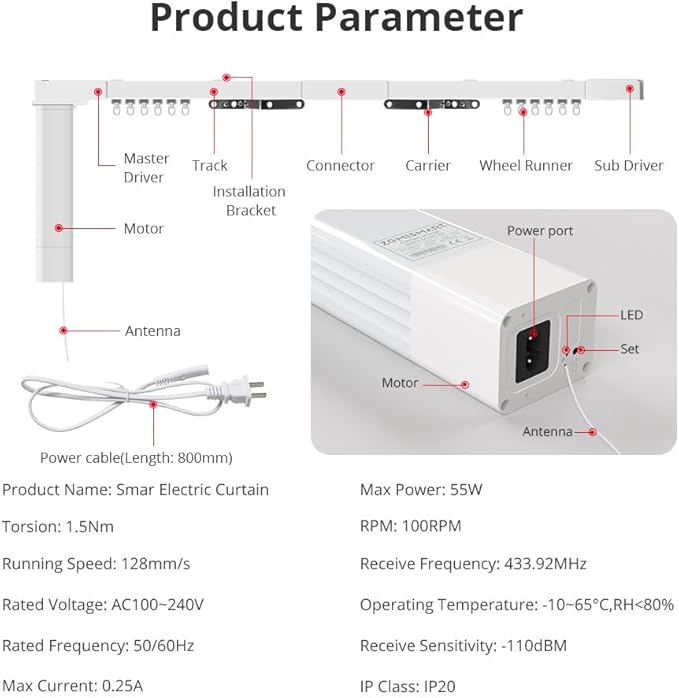 Motorized Curtain Rods with Remote | Matter-Certified WiFi Electric Curtains Compatible with Apple Home, Alexa, Google Assistant, SmartThings | Automatic Curtain Opener (7.1m (279.5inch))