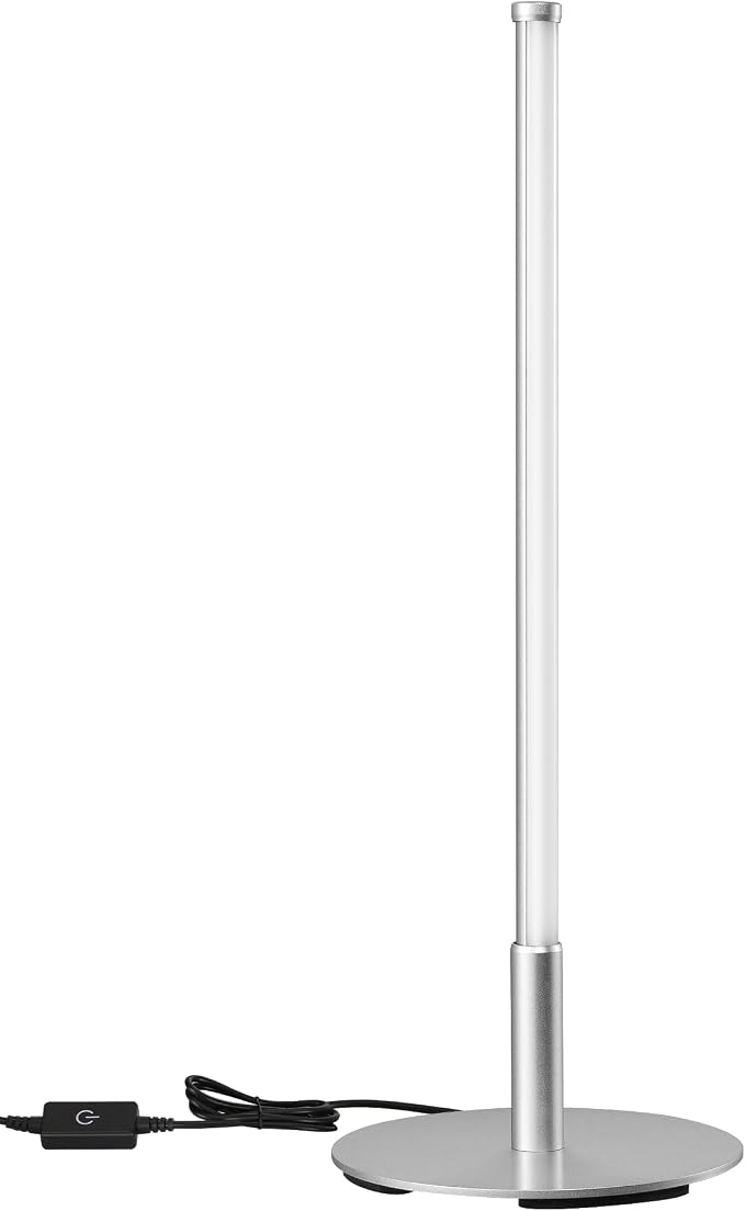 EDISHINE Upgraded LED Table Lamp, Stepless Dimmable Bedside Lamp with 3 Color Temperature, Modern Nightstand Lamp, Desk Lamp for Bedroom, Living Room, Corner, Gift, Metal Finish, Silver, 6W | 3 Color Temperature, Stepless Dimmable, 6W, Metal Finish, Sl...