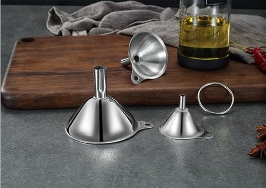 3PCS Kitchen Funnels Set,Stainless Metal Funnel for Filling Bottles - Tiny Small Medium Large for Essential Oils,Spice, Cooking,Powder,Flask,Perfume,Dry Ingredients Powde (Silver)