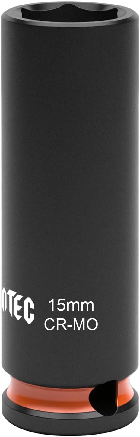 6-Point Deep Impact Socket, 3/8-Inch Drive 15mm Socket, Cr-Mo,Automotive, Truck Maintenance, Heavy Equipment Repair