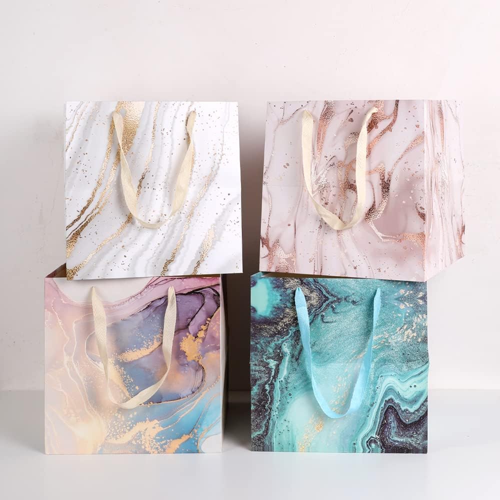 11.8" Large Gift Bag,Square Reusable Gift Bags Large for Birthday Wedding Christmas Presents Doll (Pink Gold)