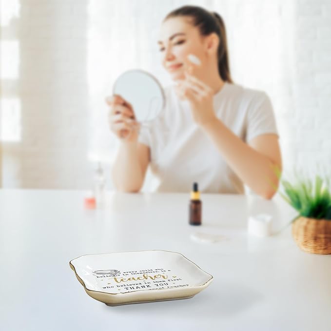 OASSIE Teacher Appreciation Gifts - 4"x4" Ceramic Jewelry Dish Tray - Inspirational Teachers Day Graduation Birthday Thank You End Of Year School Gifts for Teacher, Thank You Gift for Teachers Women