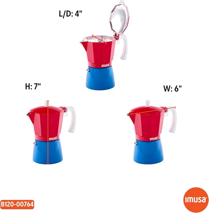 IMUSA 6 Cup Caribbean Cast Aluminum Stovetop Coffee Maker | Bare Cast Aluminum Finish, Soft-Touch White Handle, Ideal for Moka Drinks, Great for Family