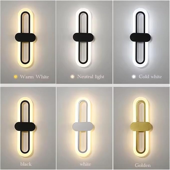 Bedroom Bedside Modern Minimalist Living Room Background Wall Led Three-Color Light-Changing Wall Lamp Simple Aisle Balcony Lamp(Black,Nature White(3500-5500K))