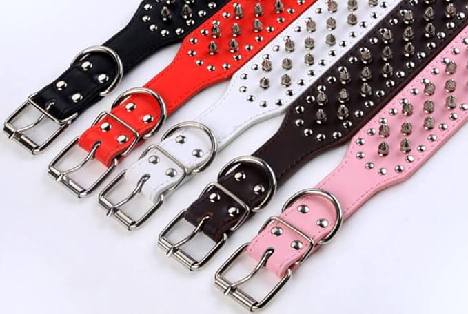 Serijoars Spiked Studded Dog Collar, PU Leather Dog Collar, Adjustable Pet Collars for Medium or Large Breed Pet (L, Light Brown)