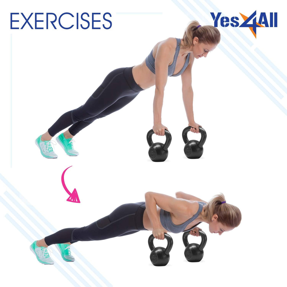 Yes4All Kettlebell Sets - Cast Iron Strength Training Kettlebells | 5-30 LB, Wide Handles & Flat Bottom for All Levels