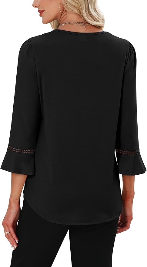 WIHOLL Womens Blouses Dressy Casual 3/4 Length Sleeve Tops Lace Trendy 2026 Spring Summer V Neck Shirts Vacation Outfits