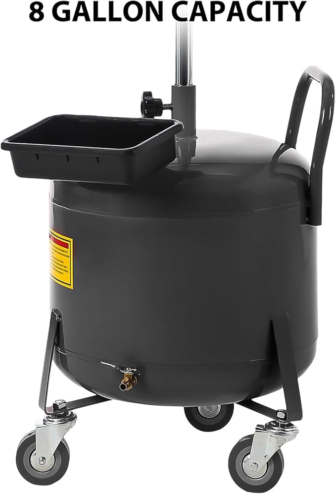 20 Gallon Waste Oil Drain Tank, Oil Drain Extractor, Pneumatic Drainer for Automotive Fluids, Portable Waste Oil Container with Air Operation (8 Gallon-Black)