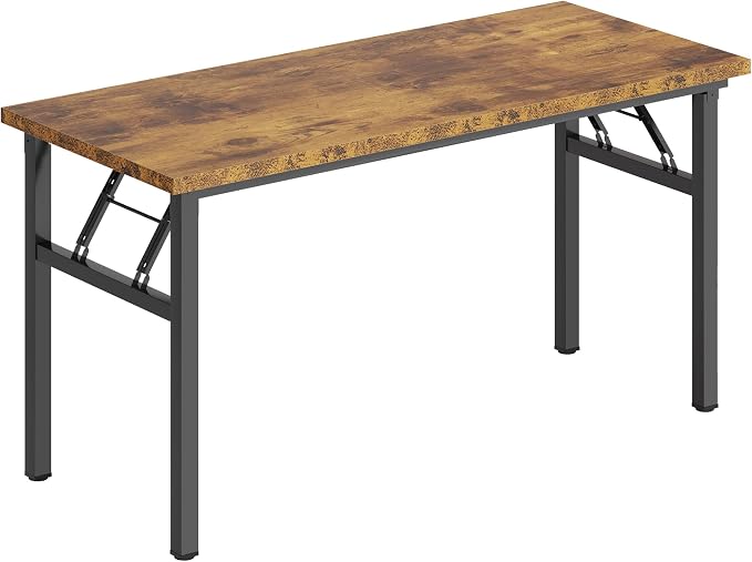 Need Home Office Desk - 62 Inches Large Computer Desk Sturdy Black Table Foldable Desk Gaming Computer Table No Assembly Required Rustic Brown AC5FB(157.5 * 60) | Black Frame Writing Gaming Work Table/Foldable Home Office Desk/Sewing Table, No Assembly...