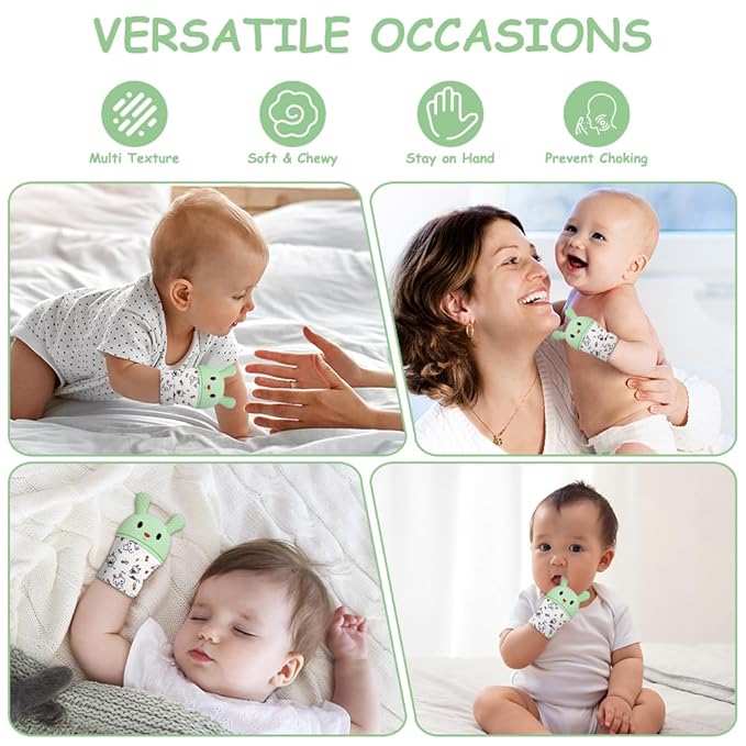 2Pack Silicone Teething Mitt, Rabbit Baby Teething Toy for 0-6 6-12 Months, Food Grade Silicone Infant Teething Mitten, BPA-Free Baby Chew Toys for Pain Relief, Sucking Needs