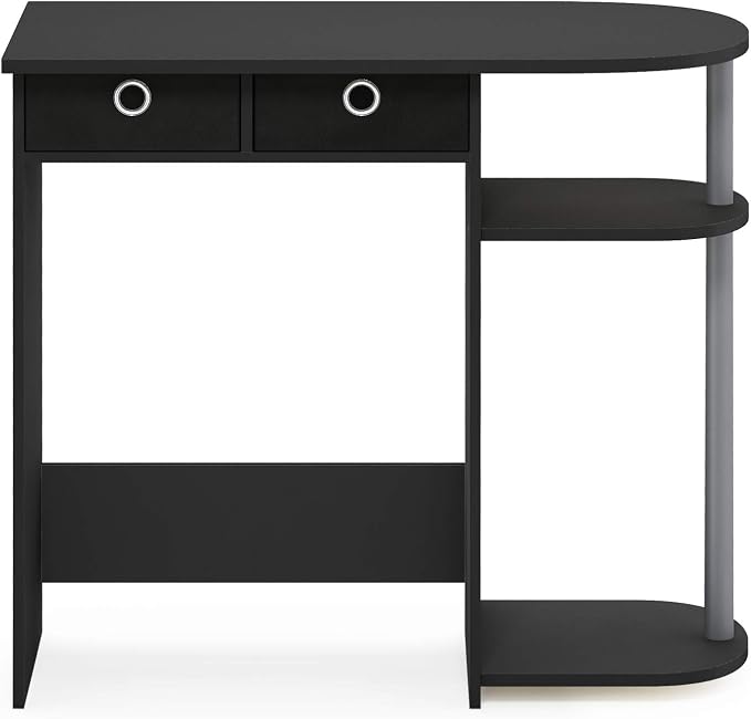 Furinno Go Green 32-Inch Computer Desk, Office Desk with 2 Side Shelves and Storage Bins, Rectangular Home Office Desk, Gaming Desk for Home Office, Bedroom, Study Room, Classic Black