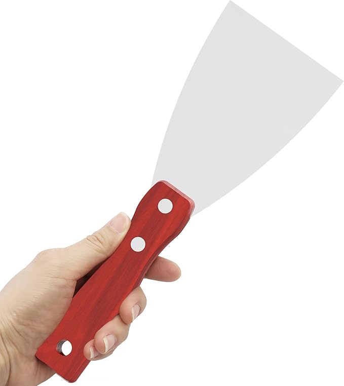 Putty Knife, 2PCS 3 Inch Stainless Steel Scraper Tool, Wooden Handle Metal Spackle Knives for Drywall, Decals, Wall Paper, Floor Tile, Patching, Painting, Taping, Scraping Coating