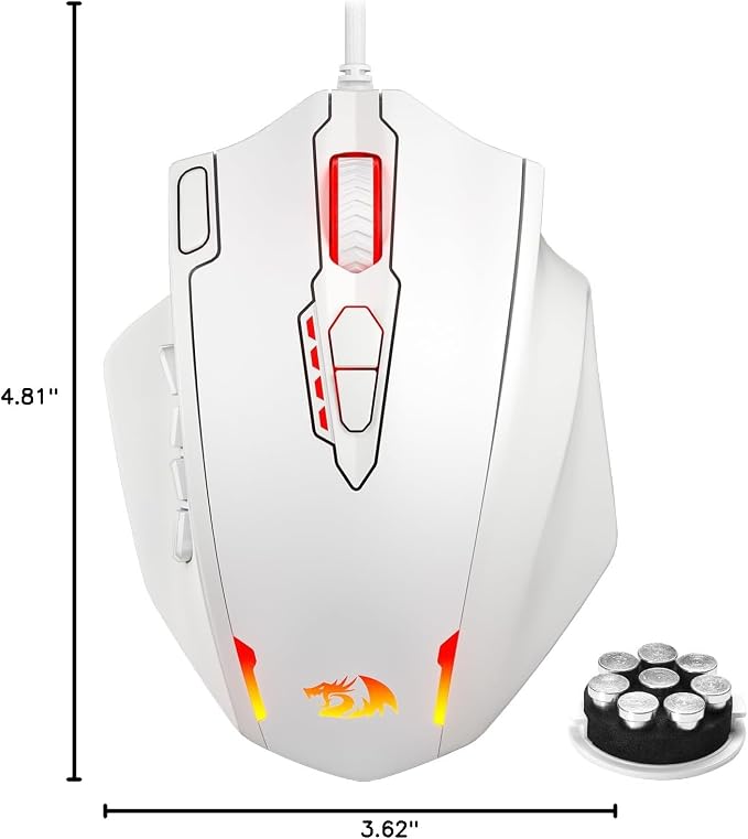 Redragon M908 Impact RGB LED MMO Gaming Mouse with 12 Side Buttons, Optical Wired Ergonomic Mouse with Max 12,400DPI, High Precision, 18 Programmable Macro Shortcuts, Comfort Grip, White | Stable Lag-Free Connection, Redefine Keybinding Macro, Vibing B...