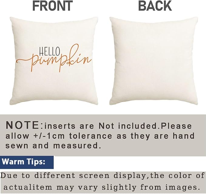 RABUSOFA Fall Pillow Covers 18x18 Inch Fall Decor for Home | Hello Pumpkin Lettering,Indoor Outdoor Use,Harvest Autumn Thanksgiving Decorations for Couch Sofa