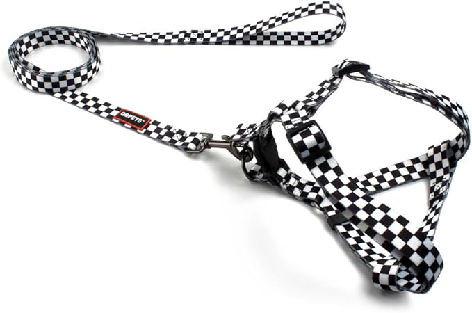 QQPETS Dog Harness Leash Set Adjustable Heavy Duty No Pull Halter Harnesses for Small Medium Large Breed Dogs Back Clip Anti-Twist Perfect for Walking (M(19"-26" Chest Girth), Black Plaid)