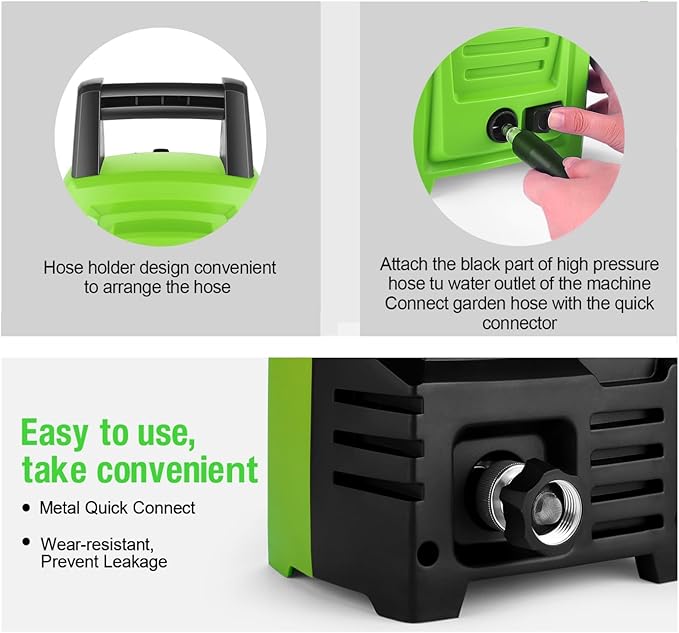 ππ¨π°ππ« πππ¬π‘ππ« πππππππ Portable with 20FT Pipe, 4 Nozzle Set for Home/Cars/Fences/Windows, Green