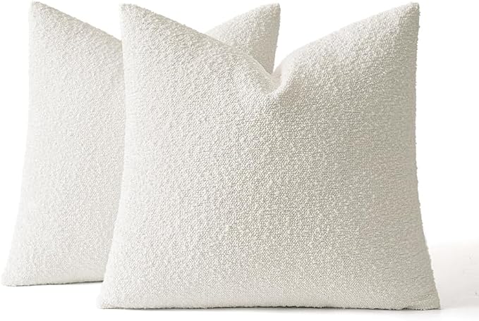 MIULEE 18x18 Decorative Lumbar Boucle Couch Pillow Covers White | Set of 2 Textured Neutral Throw Pillow Covers, Accent Solid Pillowcases, Sofa Living Room Home Decor